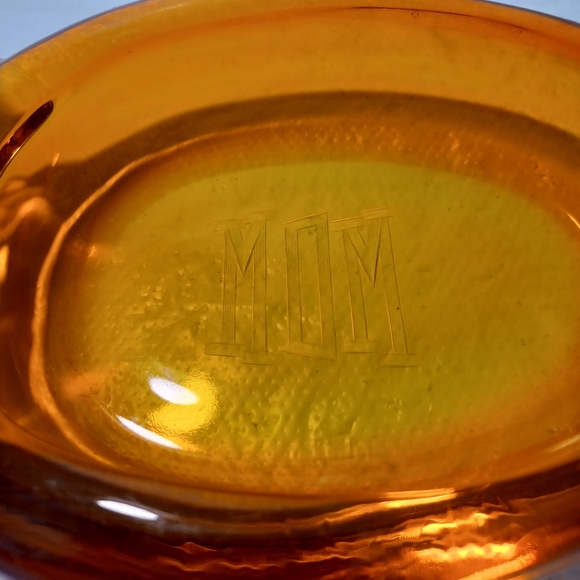 Vintage Viking Glass Orange Owl Ash Tray or Trinket Dish - Etched - Picture 4 of 11